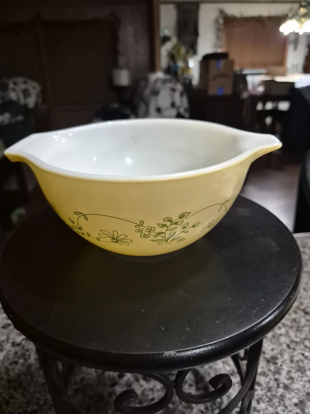 Cream Ceramic Nesting Mixing Bowls with Green Floral Print
